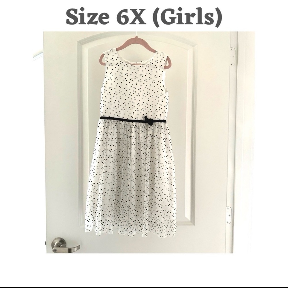 Carter's Girls White Black Polka Dot Fit & Flare Dress 6X Sleeveless Bow